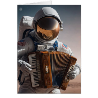 Cartão acordeão tocando astronauta