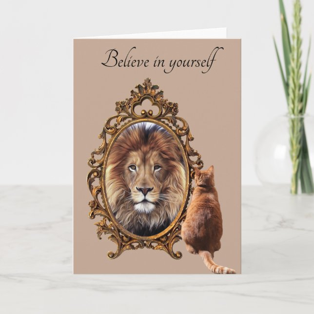 Cartão Acredite em si mesmo | Lion Vintage Inspirational (Frente)