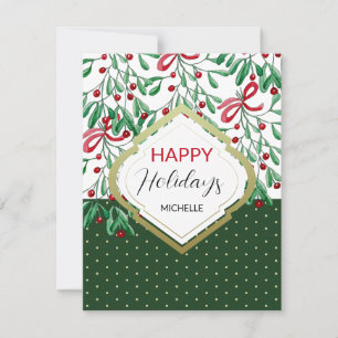 Cartão Acutucado Aquarela Boho Mistletoes Feriado