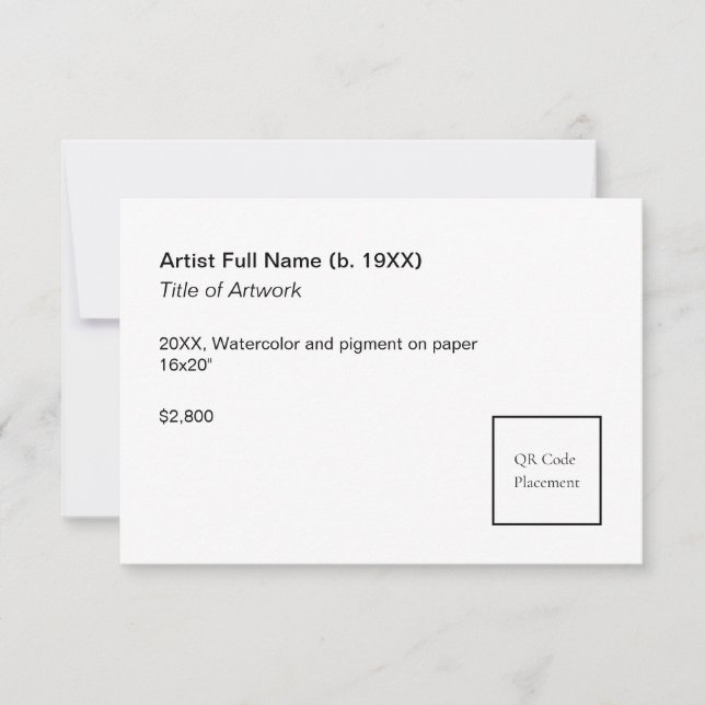 Cartão Add QR Code Artwork Exhibition Label Template (Frente)