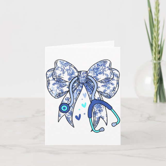 Cartão Adesivo de Enfermeira com Laço Azul Floral Estetos (Frente)
