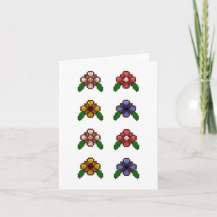 Cartão Adesivo Pixel Art Floral (rosa-pálido)