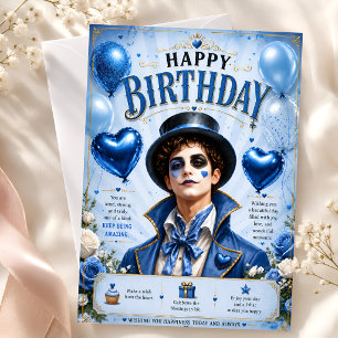 Cartão Adesivos de Aniversário Azuis Estilo Vintage