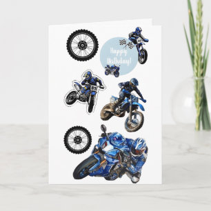 Cartão Adesivos de Moto de Corrida de Terra Azul para Cri