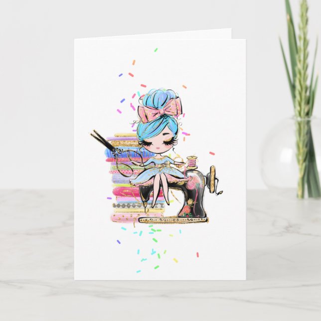 Cartão Adição de Nome do Criador de Cartoons de Seamstres (Frente)