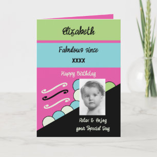 Cartão Adicionar nome de ano de foto: marco de aniversári