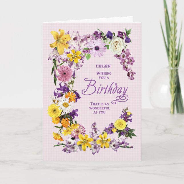 Cartão Adicionar Um Nome Frame De Flor Aniversário (Frente)