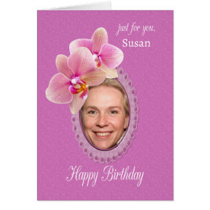 Cartão Adicionar um nome para Orquídeas de Aniversário Es