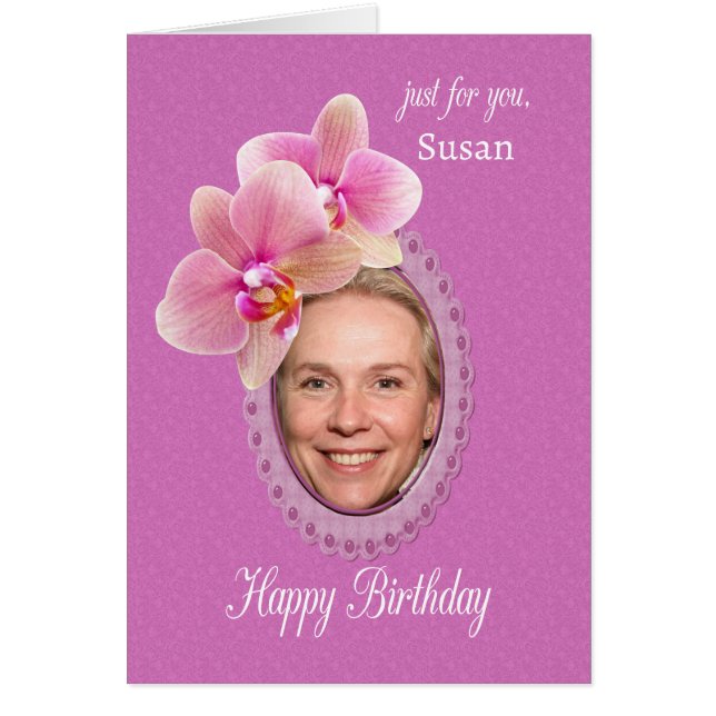 Cartão Adicionar um nome para Orquídeas de Aniversário Es (Frente)