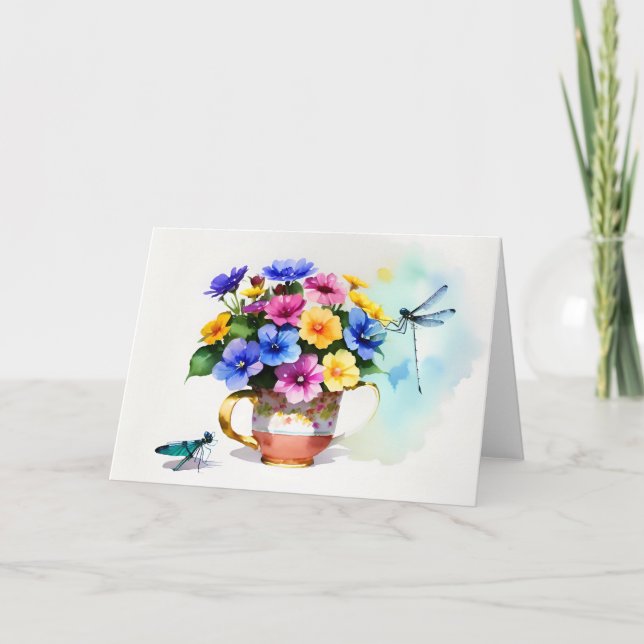 Cartão Adicionar uma taça de flores (Frente)
