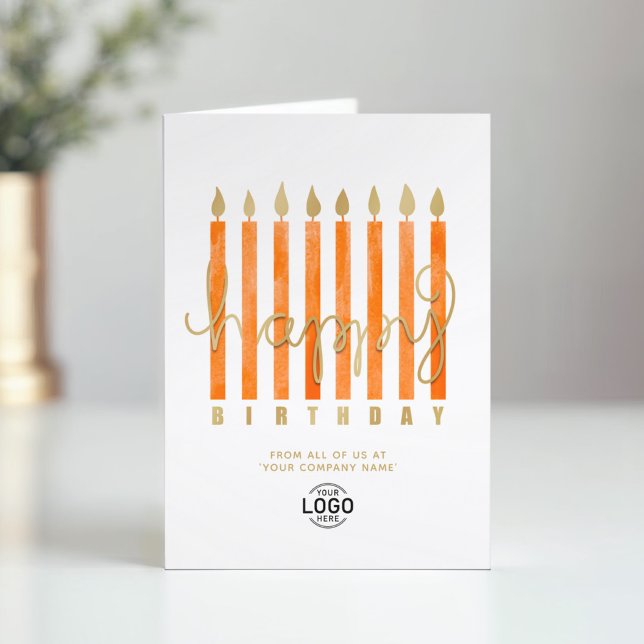 Cartão Adicione logotipo Velas Laranja Feliz Aniversário  (Criador carregado)