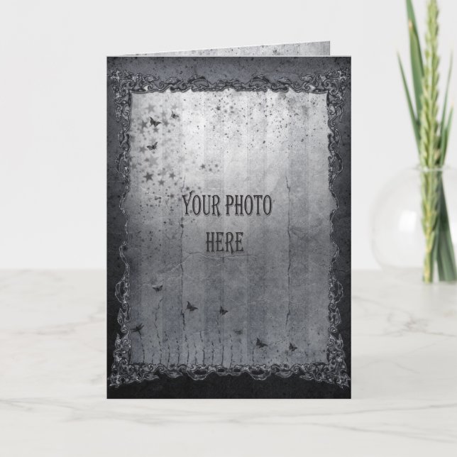 Cartão Adicione o quadro Gótico preto da sua fotografia (Frente)
