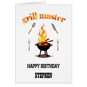 Cartão Adicione Um Nome De Aniversário Do Mestre De Grill