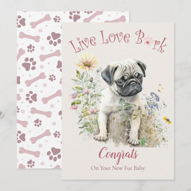 Cartão Adoção de Cachorro Pug, Dia da Conquista (Frente/Verso)