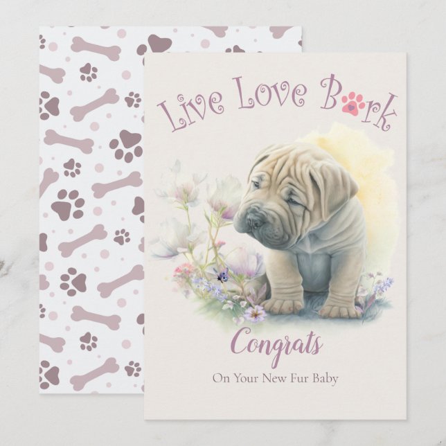 Cartão Adoção de Cachorro Shar-pei, Dia da Conquista (Frente/Verso)