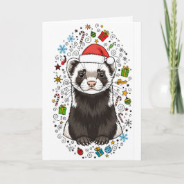 Cartão Adorable Ferret in Santa Hat Merry Christmas Card