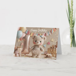 Cartão Adorable Teddy Bear First Birthday Celebration