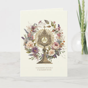 Cartão Adoração Eucarística Católica Custódia Floral