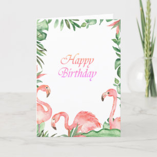 Cartão Adoráveis Flamingos Rosa Tropical Aniversário