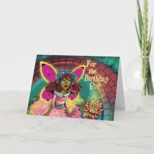Cartão Adorável Aniversário da Fada Americana Africana