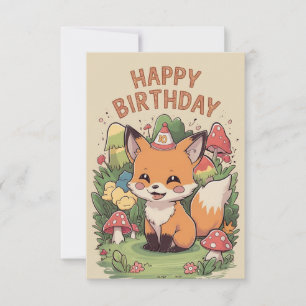 Cartão Adorável aniversário de Raposa Mágica