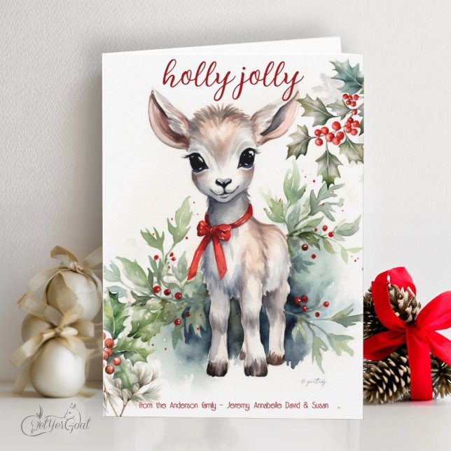 Cartão Adorável Aquarela Bebê Cabra de Natal (goat lover's Christmas Cards - baby goats in watercolor - 7th in a series of 8  #zazzlemade)