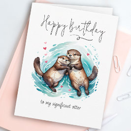 Cartão Adorável Aquarela Significativa Otter Punny Birthd