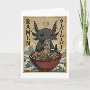 Cartão Adorável Arte Japonesa Retro de Ramen Axolotl Maca