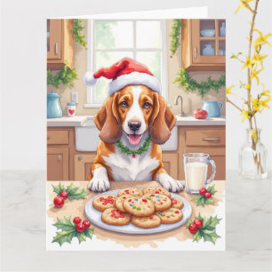 Cartão Adorável Basset Hound Roubando Biscoitos de Natal