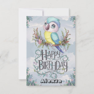Cartão Adorável Boho Parrot Digital Birthday