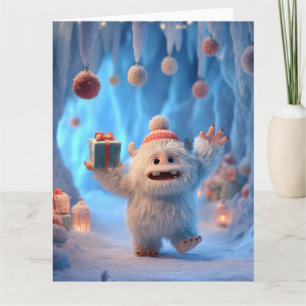 Cartão Adorável Criatura Yeti Fofa Comemorando