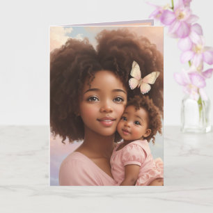 Cartão Adorável Garota Americana Adorável e Pastel Mãe