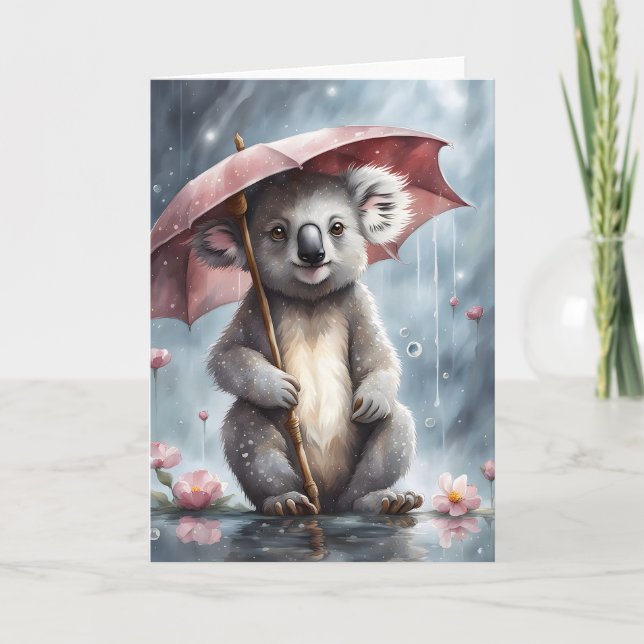 Cartão Adorável Ilustração de Flores de Guarda-Chuva de C (Frente)