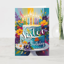 Cartão Adorável irmã feliz aniversário de bolo