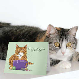 Cartão Adorável Laranja Tabby Verde Dia dos Pais Roxo 