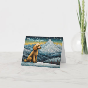 Cartão Adorável Poodle Snowy Mountain Pensando Em Você