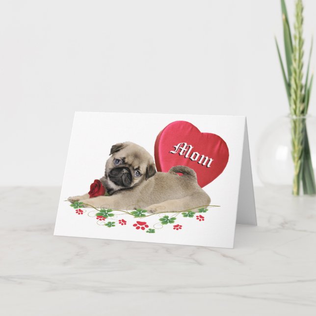 Cartão Adorável Pug Mãe Design (Frente)