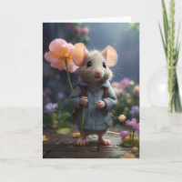 Adorável Rato Grande Ilustração de Flor em Branco