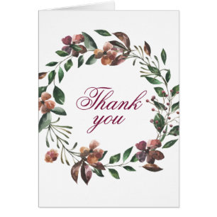 Cartão Adorável Teal & Burgundy Floral Wreath Obrigado