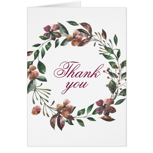 Cartão Adorável Teal & Burgundy Floral Wreath Obrigado (Frente)