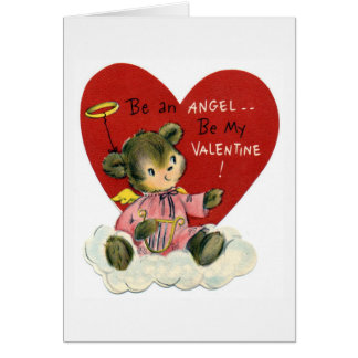 Cartão Adorável Urso de Anjo Retro do Dia dos Namorados