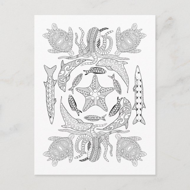 Cartão adulto da coloração de Sealife (Frente)