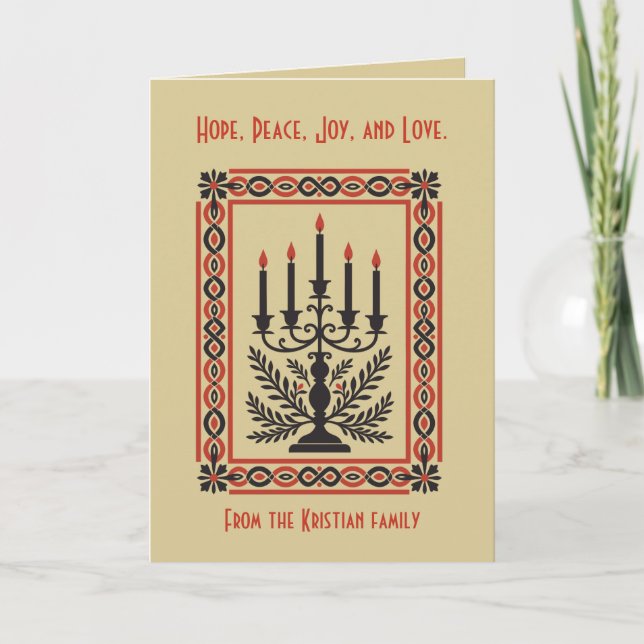 Cartão Advent Candelabra Stylized Minimal Nordic Christma (Frente)