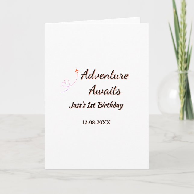 Cartão Adventure awaits 1st birthday name date planeretro (Frente)