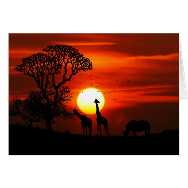 Cartão Afafricano Safari Sunset Animal Silhouettes (Frente Horizontal)