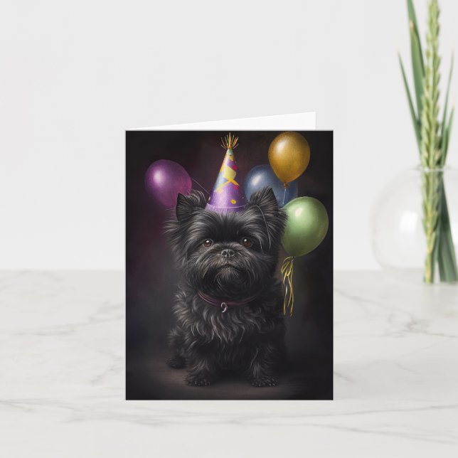 Cartão Affenpinscher Cachorro Balões de Nascimento (Frente)