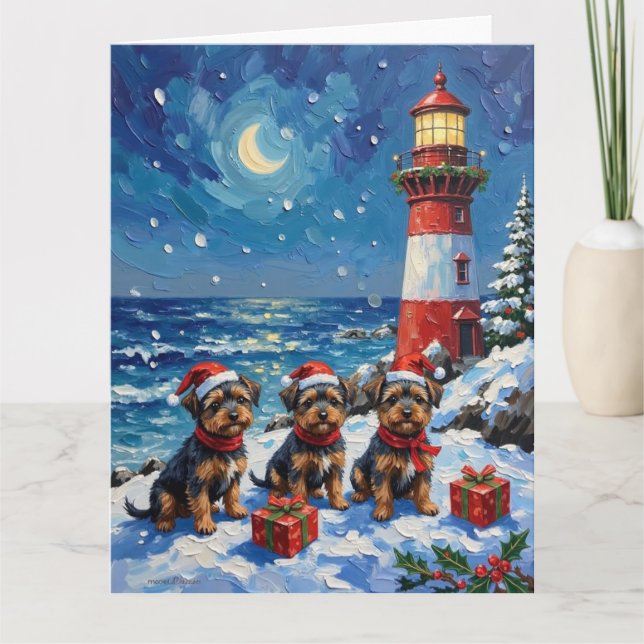 Cartão Affenpinscher Christmas Lighthouse Holiday (Frente)
