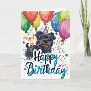 Cartão Affenpinscher com Balões Aniversário