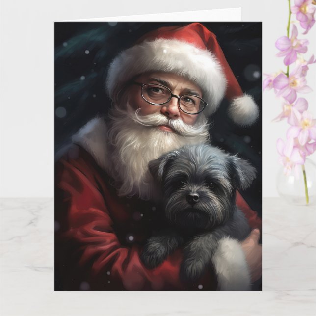 Cartão Affenpinscher com Papai Noel Natal Festivo (Orquídea)