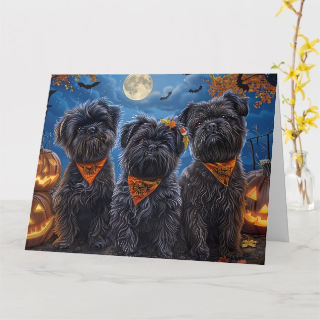Cartão Affenpinscher Halloween Spooky (Flor Amarela)